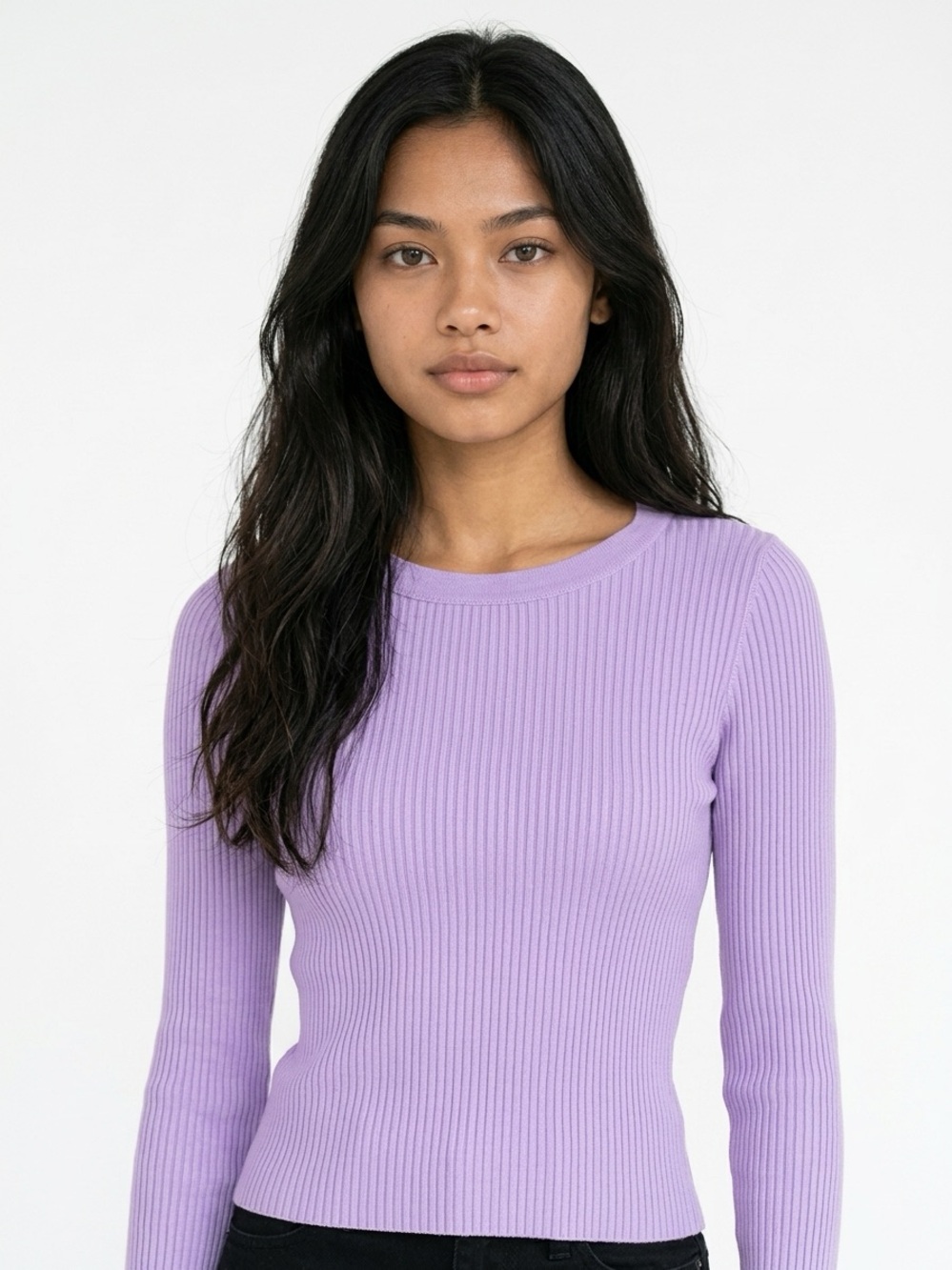 AERIE | Ribbed Long-Sleeve Crew Neck Top Lavender Women’s Size XX-Small